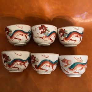 Vintage Chinese Porcelain Dragon Sake/Tea Cups, Set of 6